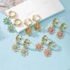 HECHENG,Enamel Dripping Glaze Sand-Textured Daisy Charm Earrings Minimalist Vintage Copper Metal Zircon (1 Pair)