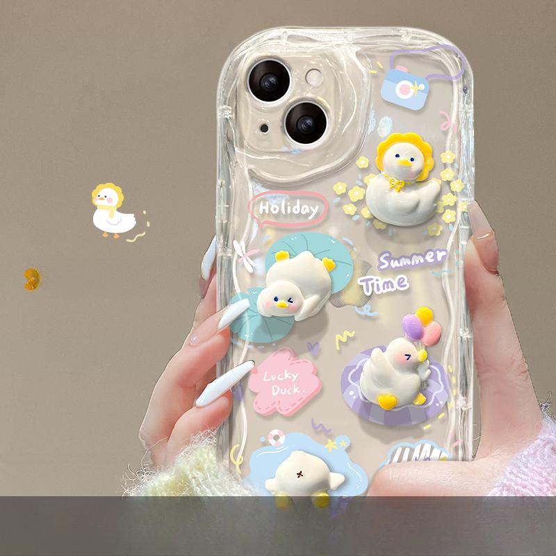 Applicable To Apple 16pro Mobile Phone Case IPhone 15 Cute Cartoon Duck Doll Chain 14/13 Transparent Silicone XR