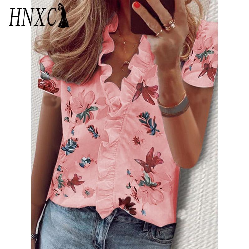 HNXC Dámská móda Ležérní Halenky a Košile s krátkým rukávem a výstřihem do V