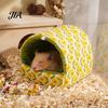 Comfortable Hideaway for Hamsters Quilted Hamster Bed, Cartoon Print Cozy Hideout, Winter Cave Small Animal Nest Cage Accessories Chinchilla