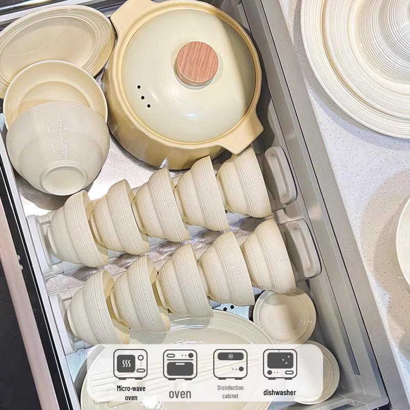 Nordic Simple Cream Ceramic Bowl and Plate Set for Housewarming - 2024 New Collection