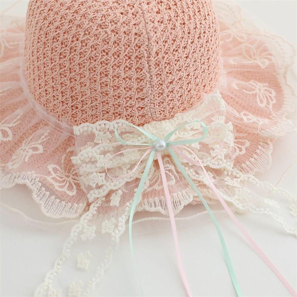 Pearl Decoration Children Sun Hat Wide Brim Straw Hat Cute Style Kids Sun Hat Girls Accessories
