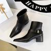 Bigtree Spring Pointed Toe Square High Heels Women Ankle Boots Design Style Fold Belt Buckle Short Booties Shoes Platform Boots
