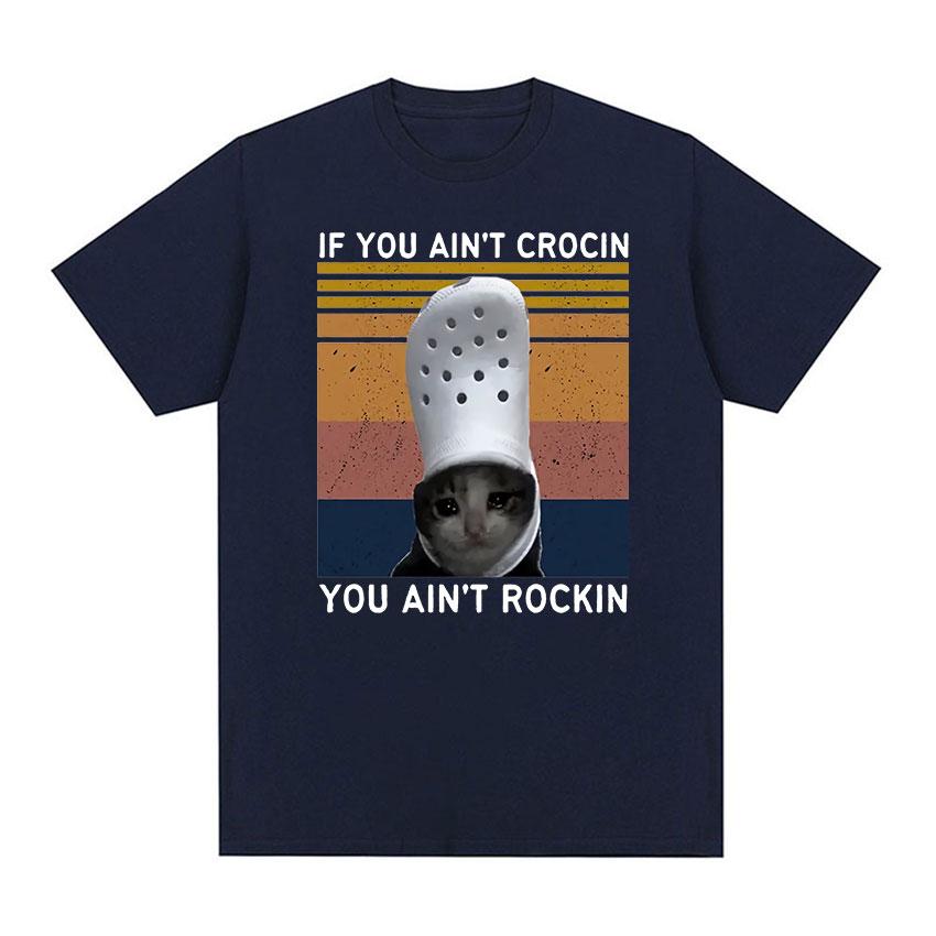 

Смешная плачущая кошка Крок Мем Графическая футболка Мужская Женская Ретро Высокое качество Модная футболка Повседневная Хлопок Оверсайз Футболки S