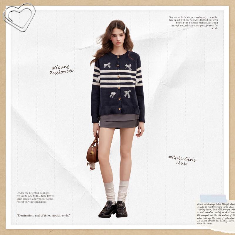 UNIFREE Academy Style Knitted Cardigan with Bow Brooch