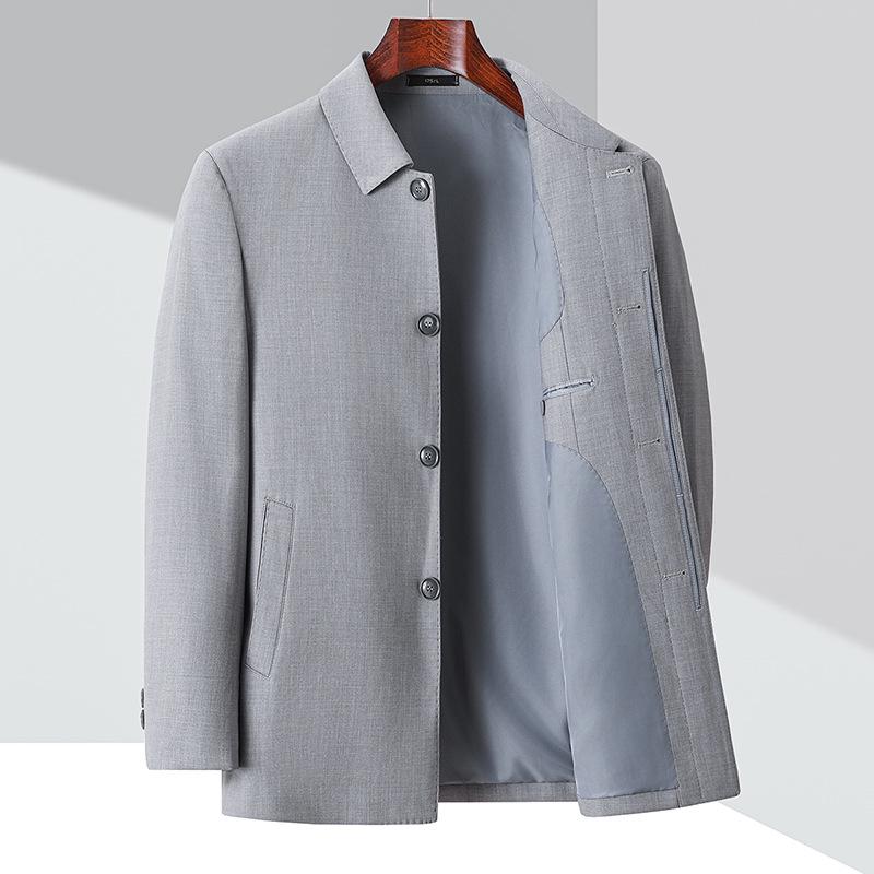 Men's Autumn Wool Button-up Jacket - Dad Style Lapel, Business Outerwear for Middle-aged & Elderly