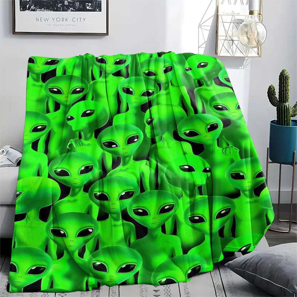 1 szt. Koc flanelowy z nadrukiem UFO i kosmitów, Wysokiej jakości, Wygodny na wszystkie pory roku, Wystrój domu, Ciepło i komfort, Idealny na prezenty