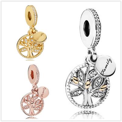 Plata de Ley 925 Diy Abalorios Finos Legado Familiar Árbol de la Vida Colgantes Charms Ajuste Original Pulsera de Abalorios de Moda Fabricación de Joyas