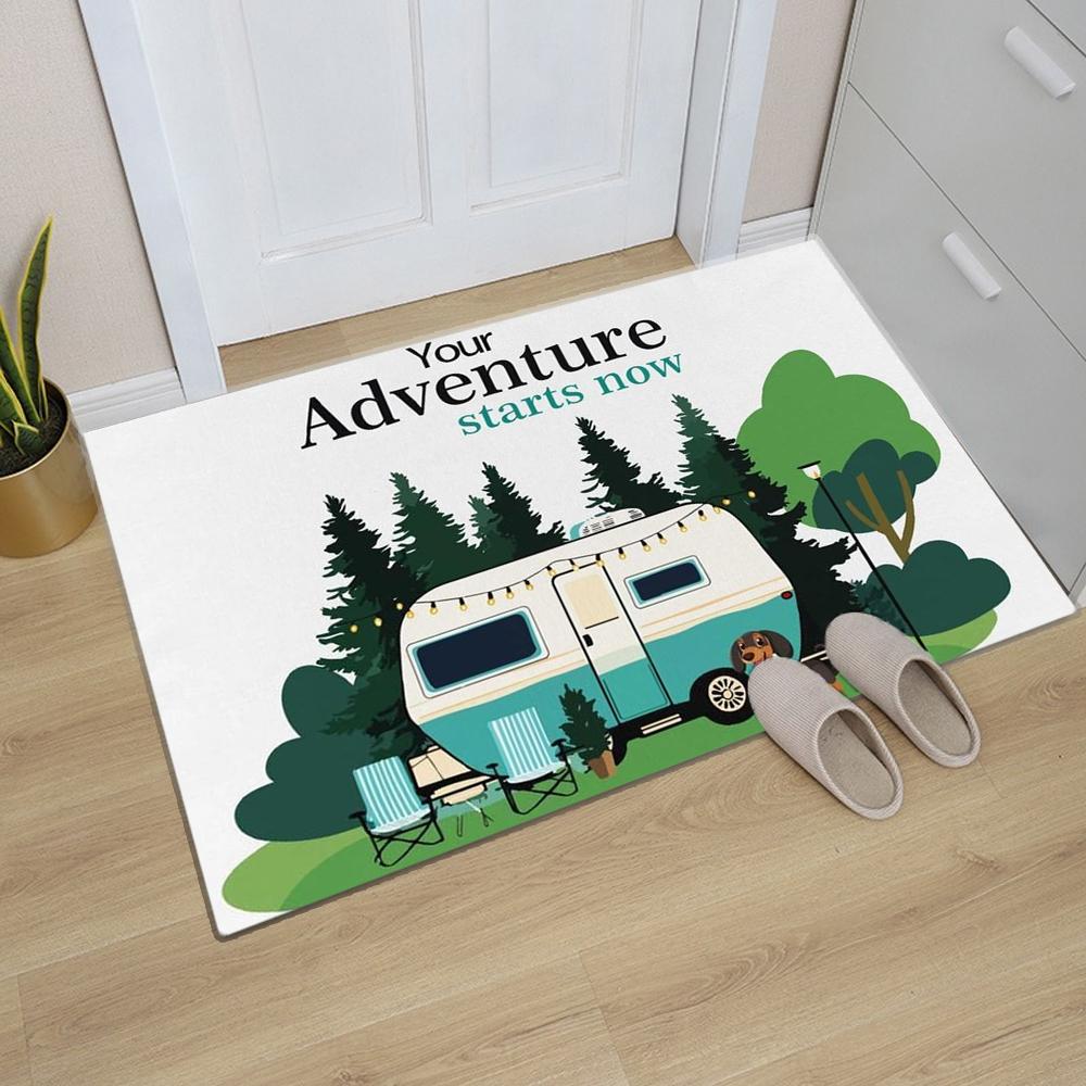 Happy Camper Theme Doormat - Indoor Outdoor RV Camper Mat Funny Doormat Entry Trailver Rug Gift
