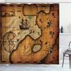 Maritieme Eilandkaart Douchegordijnen, Vintage Oude Kaart Piratenschip Decor Polyester Oceaan Oude Piraten Schatkaart Douchegordijn
