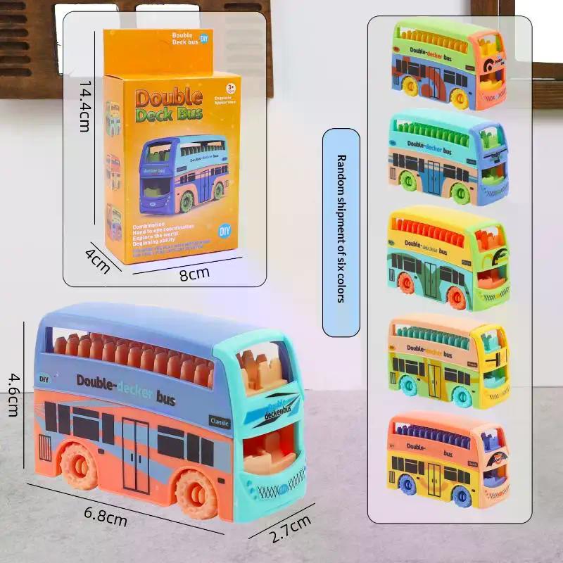 2Pcs Colorful Kids Play Bus Car Model Dollhouse Mini Double Bus Toy Early Educational Toys For Toddlers Boys Girls Gift