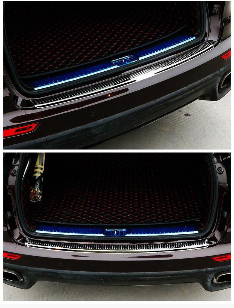 Stainless Steel Trunk Sill Strips for Porsche Macan & Cayenne Rear Bumper Interior Mods