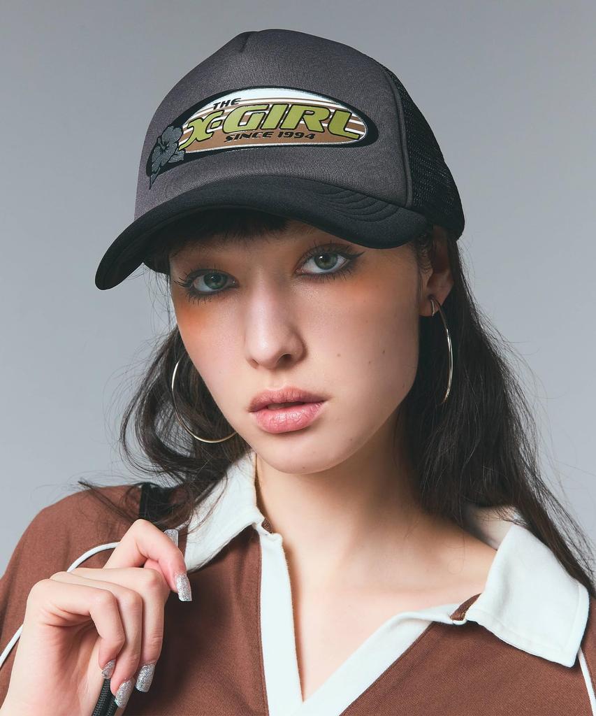 Hibiscus Oval Logo Trucker Cap One Size X-girl (105252051006) Black,