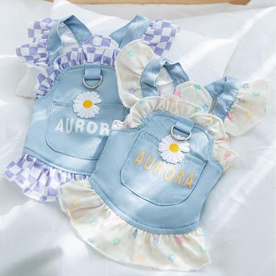 Spring/Summer Flower Princess Style Denim Skirt Cats, Dogs, and Dogs Thin Dress Teddy Bears Pet Clothes for Small Dogs