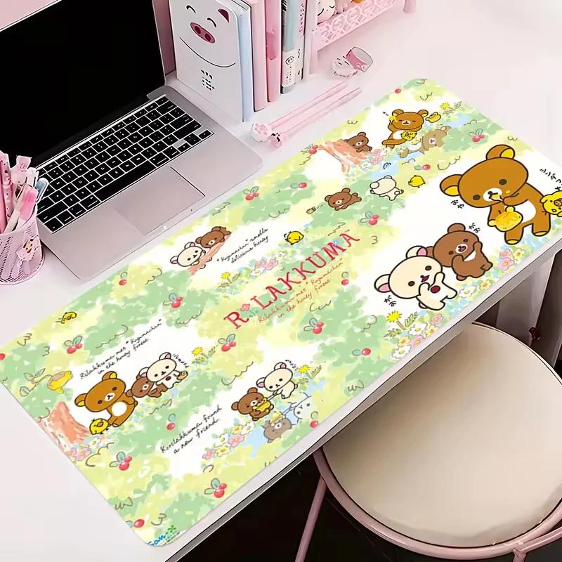 Alfombrillas de Ratón Grandes Lindas Alfombrillas de Ratón de Anime Kawaii Esterilla de Escritorio Rilakkuma Accesorios de Oficina Esterillas para Escritorio Portátil de Goma Antideslizantes Alfombrillas de Ratón