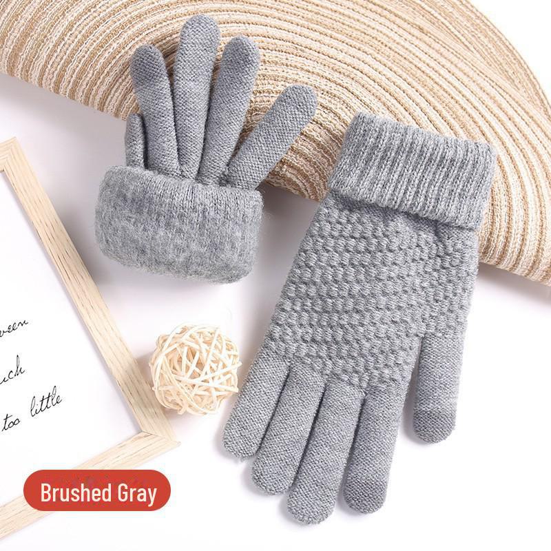 2024 Cute Korean Style Winter Knit Touchscreen Gloves for Women - Warm & Thick, Ideal for Cycling & Cold-Proof Protection