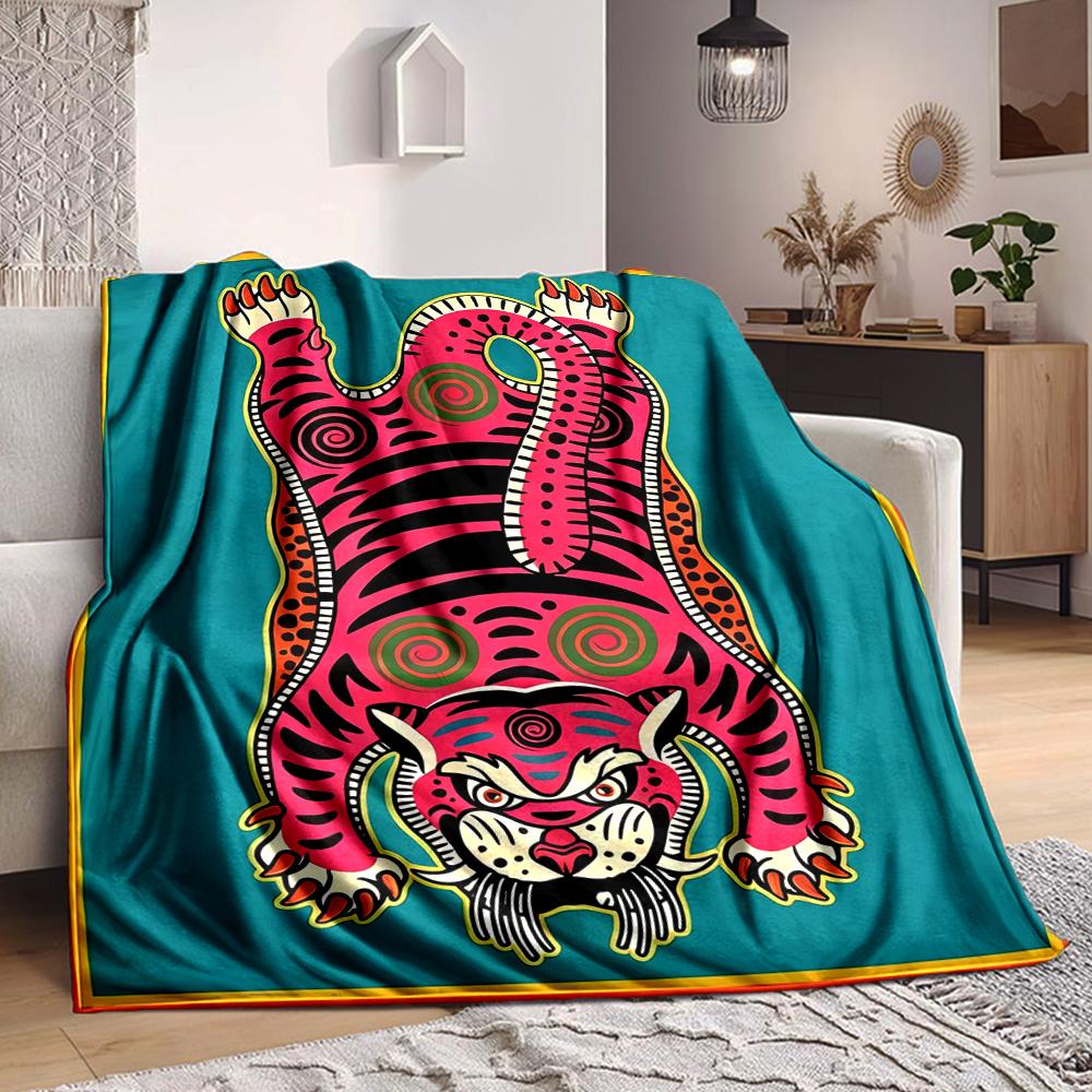1Pc Tiger Abstract Artwork Blanket Soft And Comfortable Casual Warm Camping Travel Christmas Halloween Xmas Gift M9286