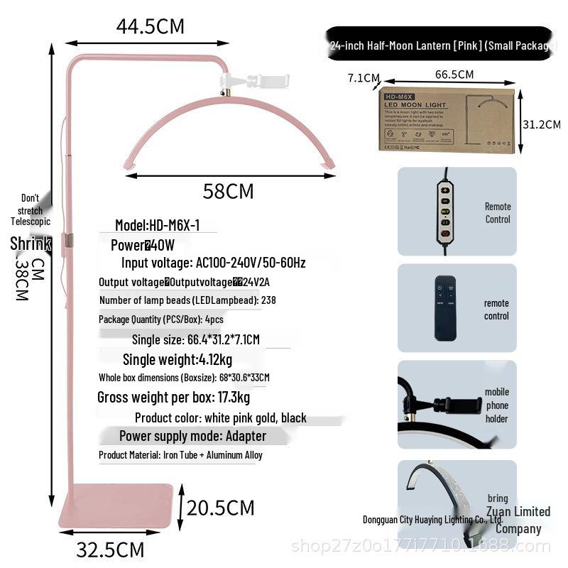 24" LED Half-Moon Beauty Lamp - 36W U-Shaped Floor Light for Manicure, Eyebrow & Eyelash Tattooing with Eye Protection.