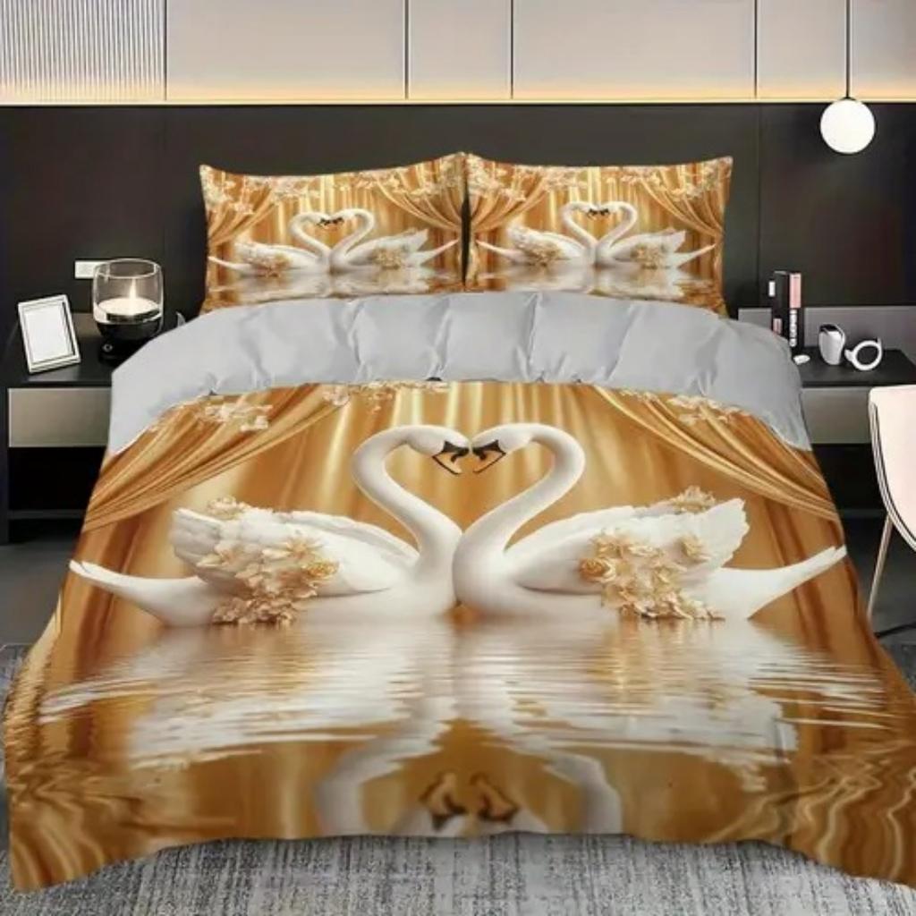 Light Color Elegant White Swan Duvet Cover Queen King Size Swan Pearl Bedding Set Four Seasons Universal Room Decoration Luxury