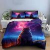 Starry Night Cat Art Set Soft Comfortable Duvet Cover Bedding Set Included 1*Duvet Cover & 2*Pillowcases, Gift