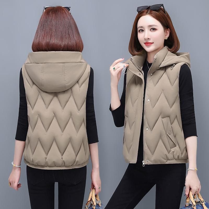 

Осень и зима свободный хлопковый жилет со стойкой воротником женский легкий для мамы, подруг носить хлопковый жилет носить пуховый хлопок 2XL recommends about 130 to 75 kg хаки