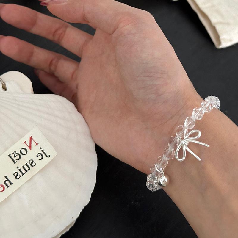 Bow Transparent White Crystal Beaded Bracelet Women'S High Sense Elegant Fashion Temperament Trend Versatile Bracelet Jewelry