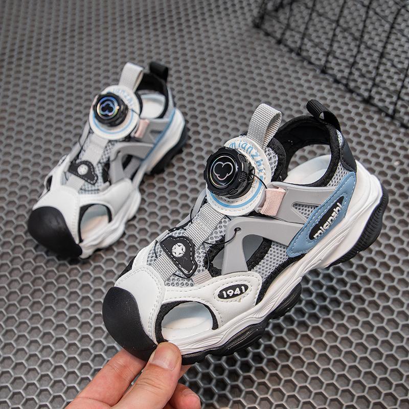 Children s Sandals Summer New Breathable Shoes Boys  Sports Baotou Beach Shoes Men s Rotating Button 28 серый