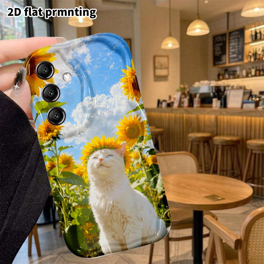 Phone Case: 2D Flat Samsung Galaxy A34 A35 M05 M06 S20 S22 S21 FE Plus 5G Protective Case, Flower Sea Little White Cat, Perfect Holiday Gift for Chris