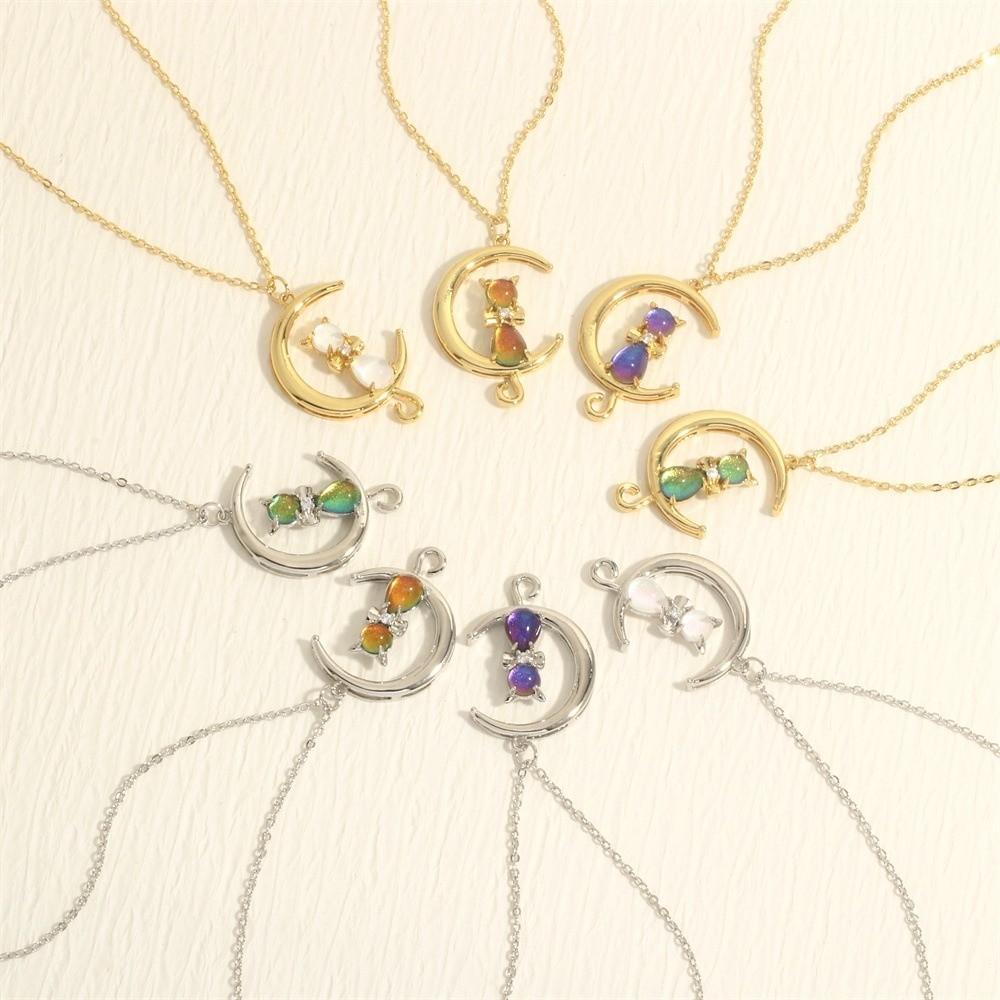 Crystal Crescent Moon Necklace Copper Gold Plated Link Chain Neck Chain  Valentine's Day Gift