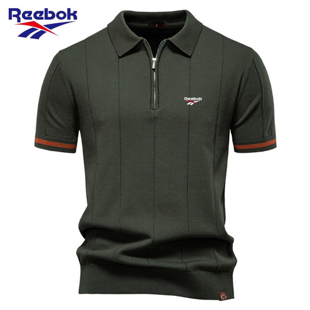 Reebok 2026 Spring/Summer Embroidered New Men's Business Casual Woolen Polo Shirt, Flip Collar Knitted Polo Shirt, Short Sleeve