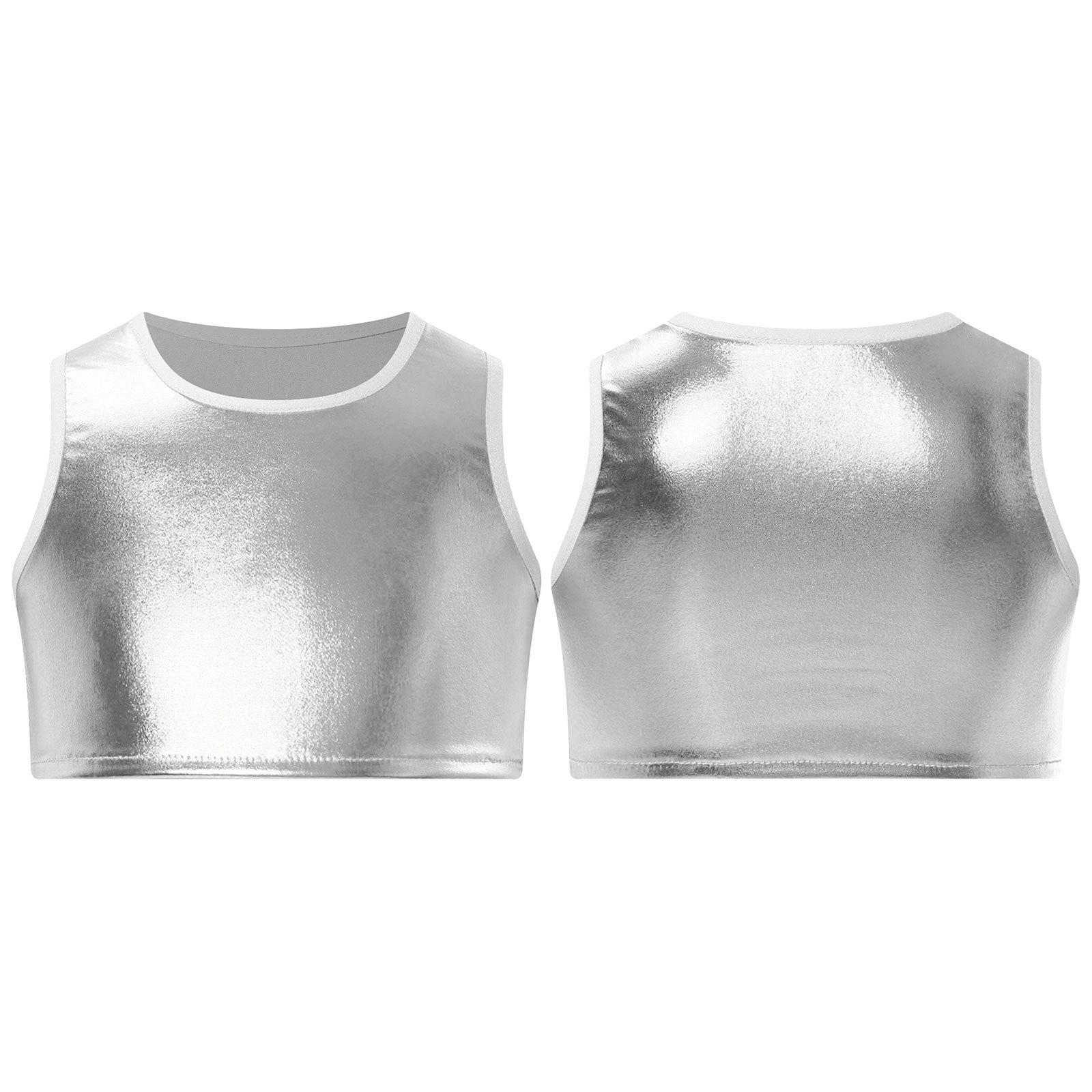 

Дівчата Блискучі металеві безрукавки Хіп-хоп Джаз Виступ Спорт Камі Жилет Балет Танцювальні топи Фестивалі Костюми для вечірок 5-6 Years срібний