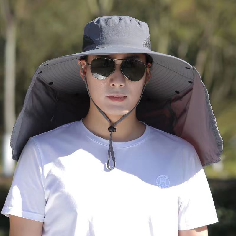 Chapeau de soleil d'été Double couche Protection UV Chasse Pêche Casquette d'extérieur Randonnée Camping Chapeau à visière Chapeau de pêcheur amovible outil