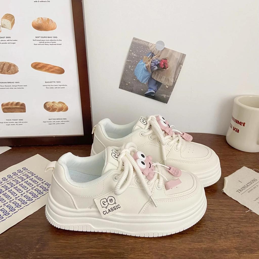 Big Eyes Cake Board Shoes 4.0 Thick Soled Height Increasing Shoe for Women's Outdoor Leisure Shoes Breathable Mesh White Shoes