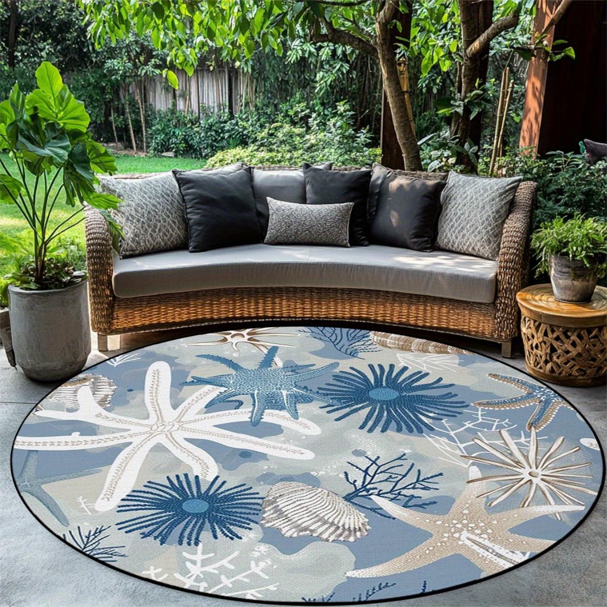 

1 piece of nautical starfish coral print durable round rug, crystal velvet rug for bedroom, living room decoration 100x100cm