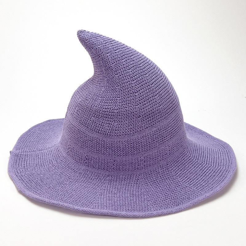 Black Knit Witch Hat With Large Brim And Sunshade Function For Cosplay And Seasonal Celebrations