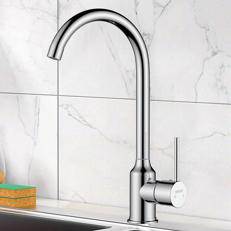 KEGOO 304 Stainless Steel Single Handle Kitchen Sink Faucet