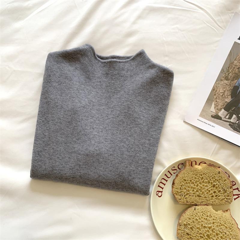 Gentle temperament semi-turtleneck loose and thin long-sleeved knitted sweater for women's autumn soft waxy warm inner sweater