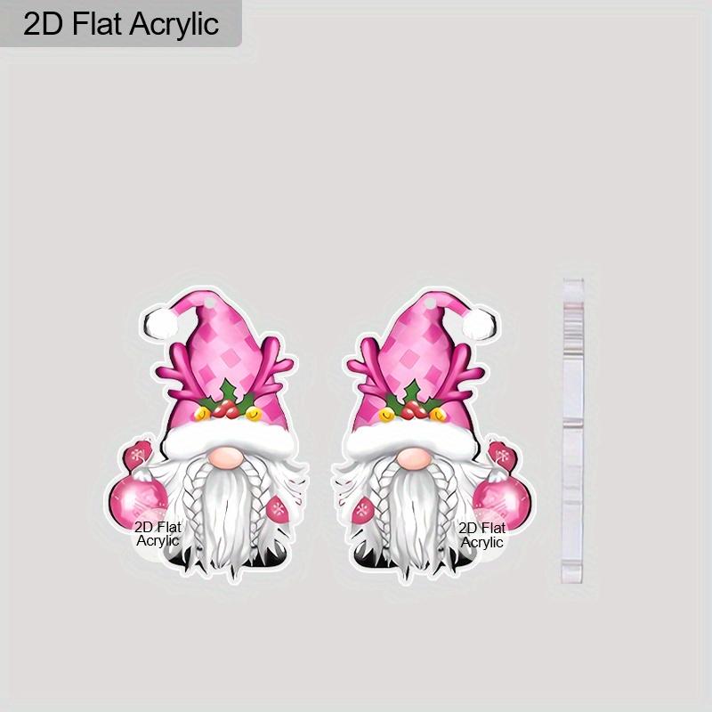 2D Flat Acrylic Cute Christmas Pink Gnome Dangle Earrings, Suitable As A Holiday Gift for Women, Holiday Party Decoration Jewelry.