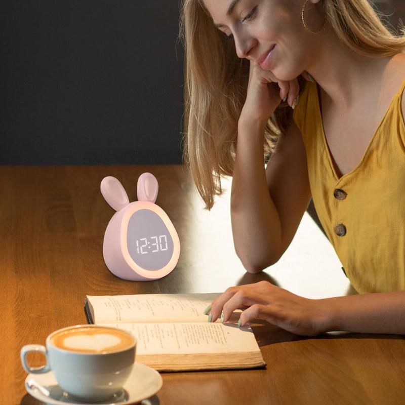 Kids Cute Rabbit Alarm Clock With Night Light USB Charging Smart Alarm Clock Led Digital Alarm Clock For Boys Girls Bedrooms