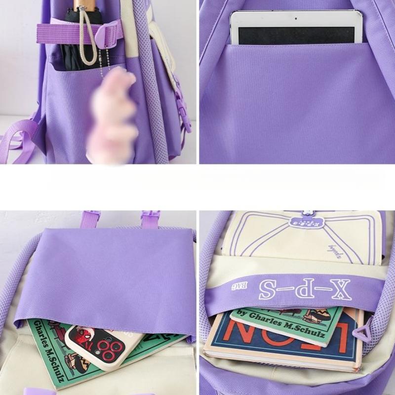 4Pcs Set Schoolbag Girls Women Backpackd Canvas Student Bags Student Kids Backpack Outdoor Backpack Pencil Case Crossbody Bag