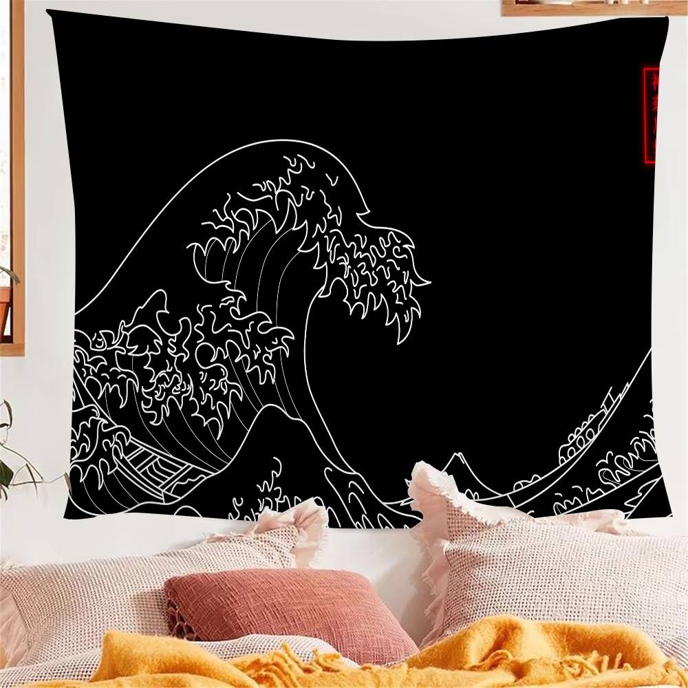 great wave Kanagawa Anime Tapestry Hippie Flower Wall Carpets Dorm Decor Wall Hanging Home Decor