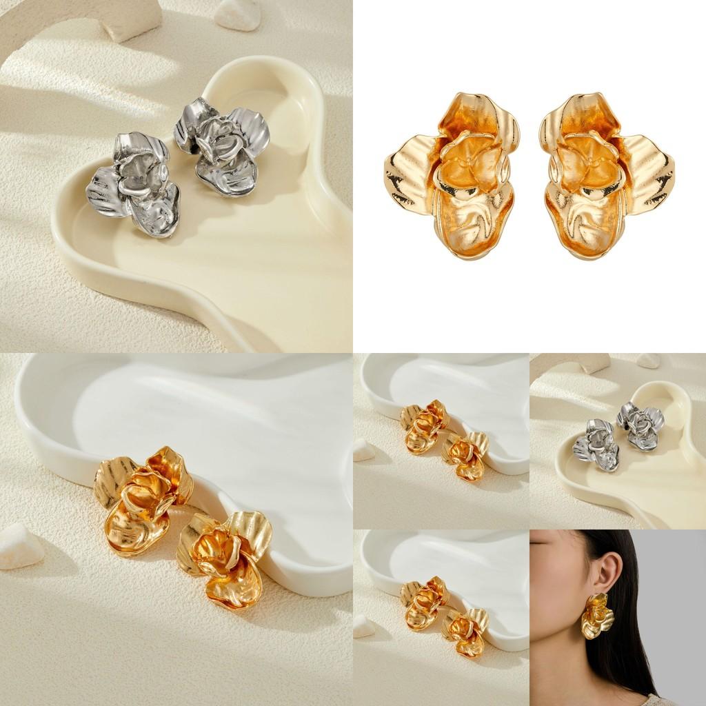Elegant Vintage Luxury Alloy Floral Earrings With Exquisite Layered Gold Design For Women