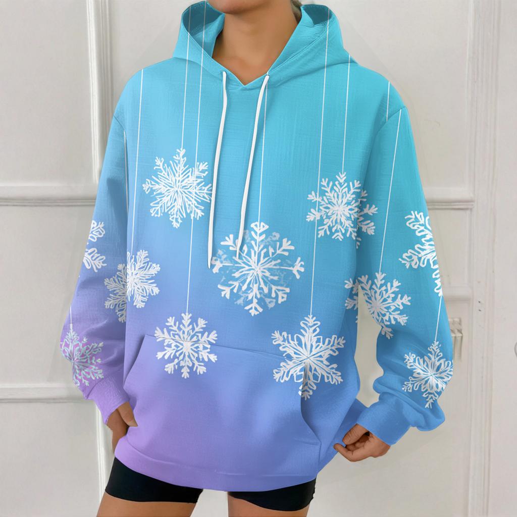 Women's Fashion Sweatshirt Christmas Print Casual Hooded Sweatshirt With Pockets