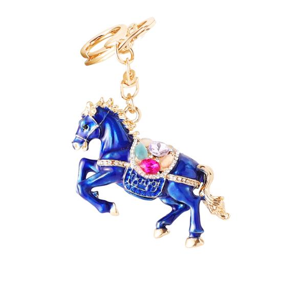 Keychain Pendant Chinese Zodiac Enamel Horse Rhinestones Inlaid Key Chain Metal Charm Bags Keyring Backpack Car Accessories