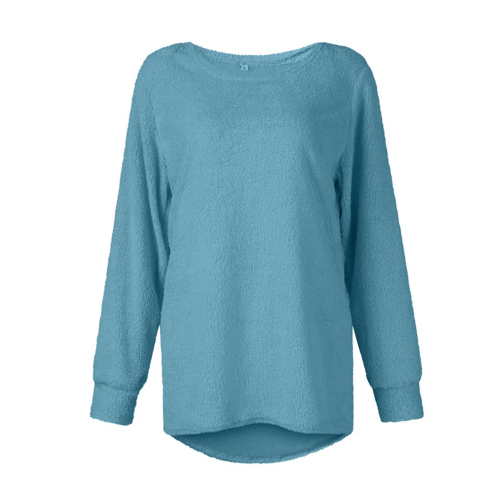 Women's Fashion Loose-Fit Round Neck Long-Sleeve Sweater Casual Solid Color Top