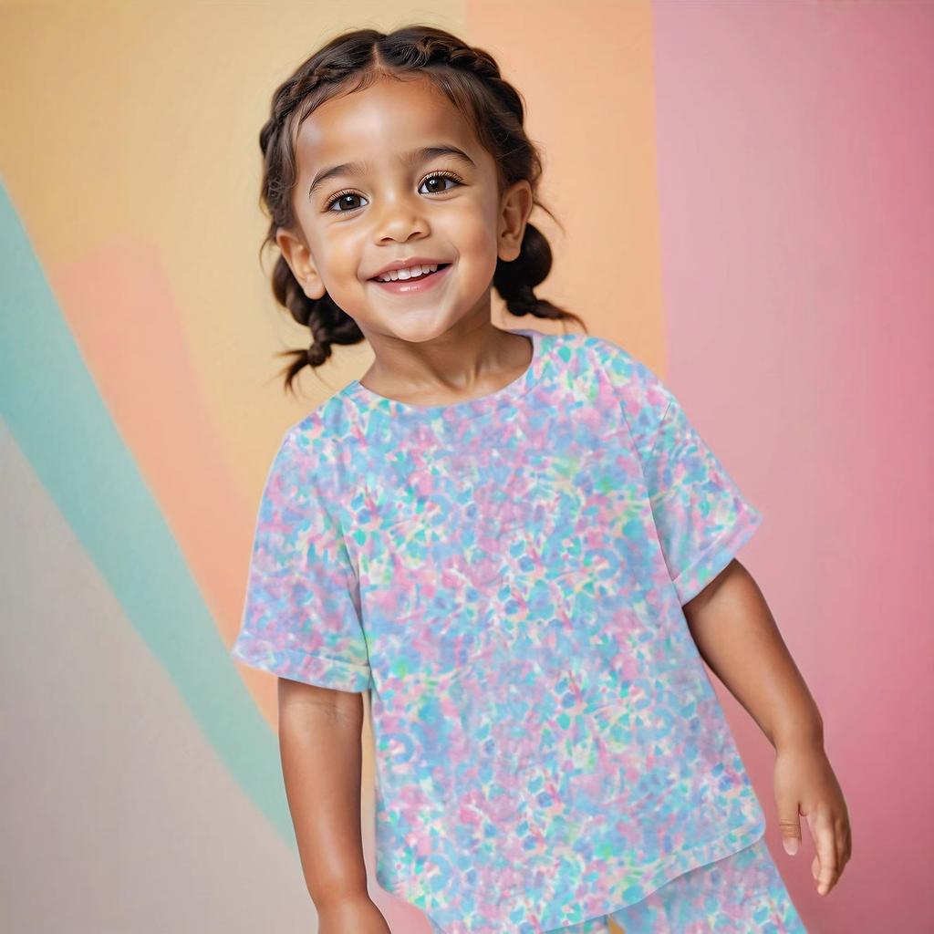 Girls Fashion Set Summer Children's Printed T-shirt Leggings Casual Set