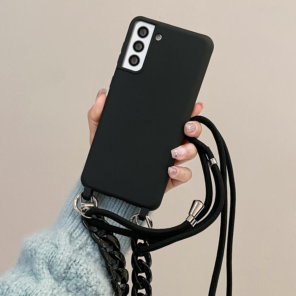 Crossbody Lanyard Acrylic Bracelet Silicone Soft Case For Samsung S24 Ultra S23 Plus S22 S21 Candy Necklace Shoulder Strap Cover