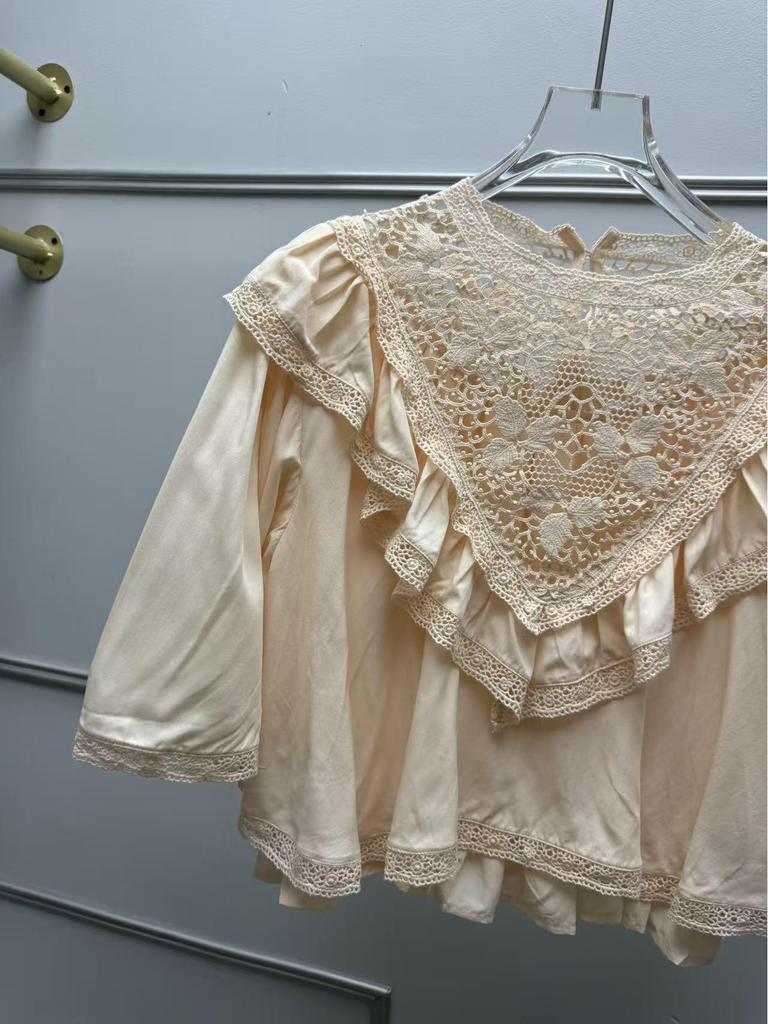 2026 Spring/Summer French Lace Ruffle Cape Top