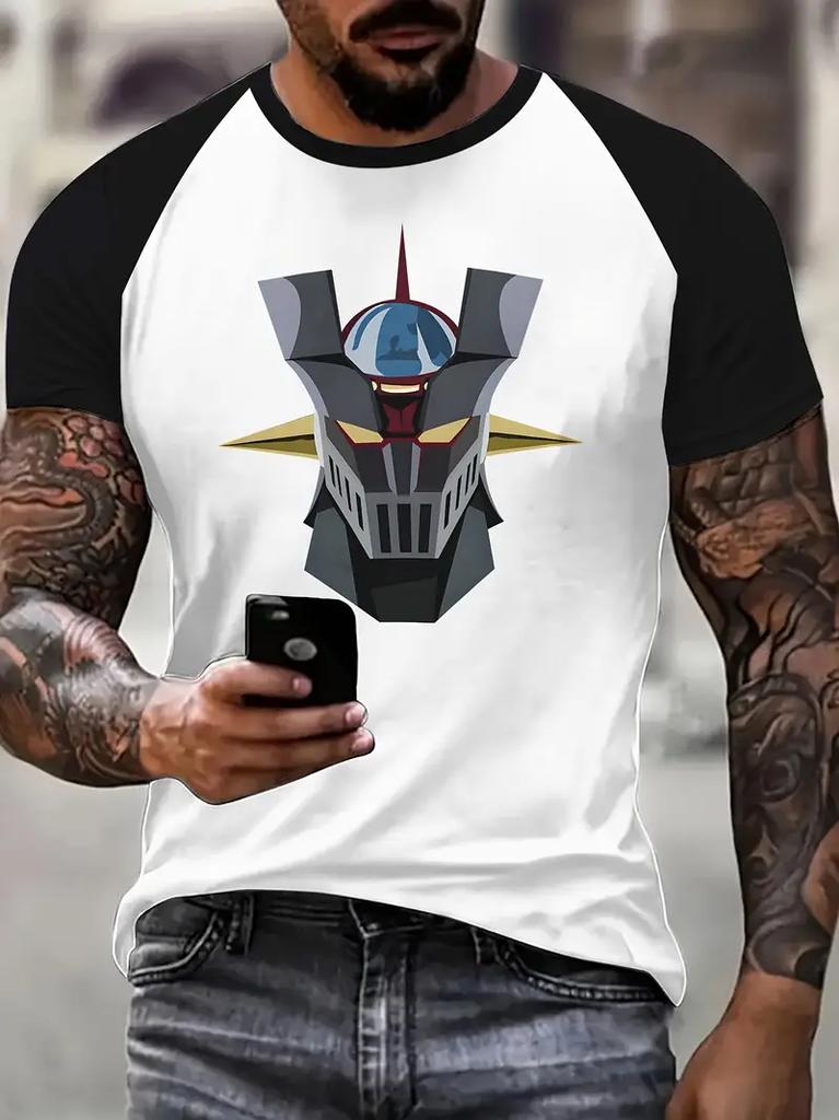 Classic Anime Mazinger Z Robot 3D Printed T-shirt Summer Men's Cartoon Short Sleeved Shirt Harajuku Street Casual Round Neck Pullover