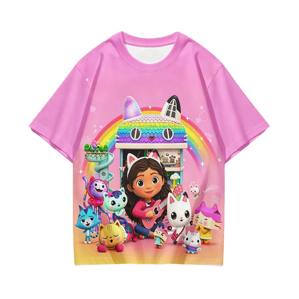 Gabby Dollhouse Children's T-shirt Barbie Pink 3D Cartoon Print Tee Cute Boys Girls Short Sleeve Kids Casual Top Summer Clothing